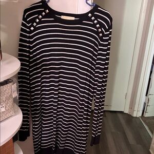 Black and White Striped Sweater with Stud Accents